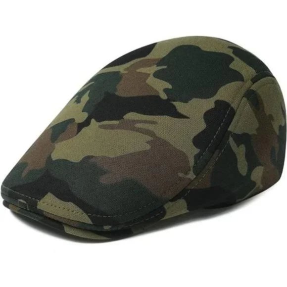 New Men's Cotton Flat Ivy Gatsby Newsboy Driving Hat Cap Green Camouflage - Picture 2 of 7
